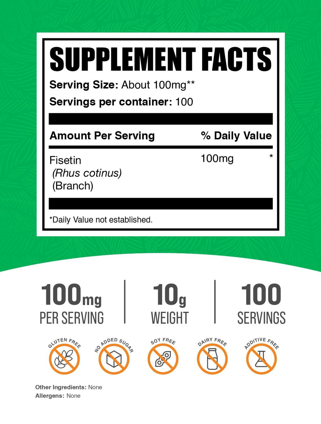 BulkSupplements.com Fisetin Powder - Nutritional Supplement, Fisetin 100mg, Antioxidants Source - Pure & Gluten Free, 100mg per Serving, 10g (0.35 oz) (Pack of 1)
