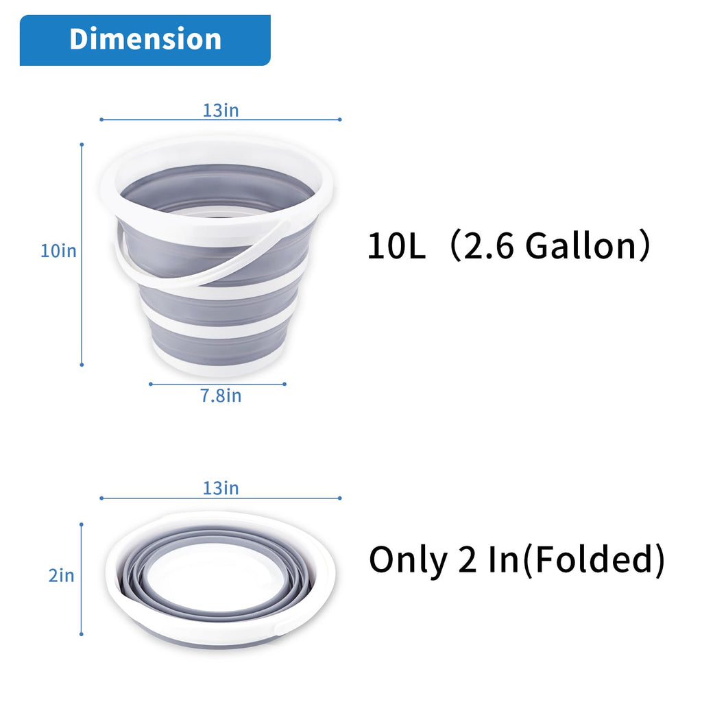 2 Pack Collapsible Buckets 10L 2.6 Gallon Cleaning Bucket Mop Bucket Folding Foldable Portable Small Plastic Water Supplies for Outdoor Garden Camping Fishing Car Wash Space Saving