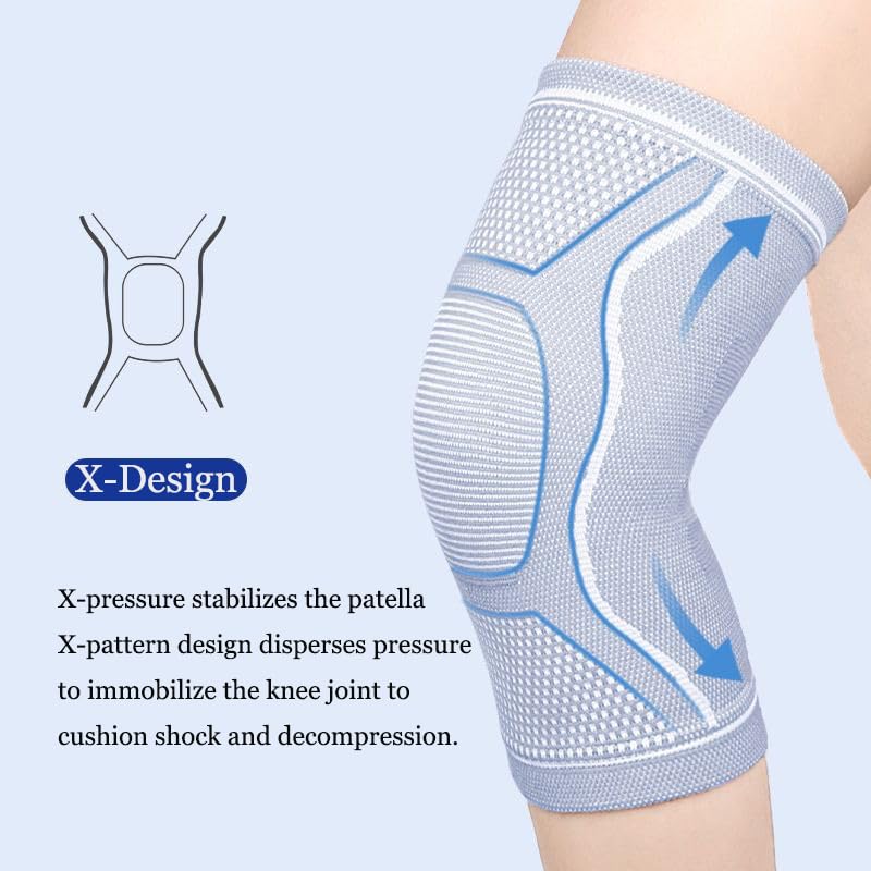 Compression Knee Sleeve for Men Women - Bamboo Charcoal Knee Brace for Sport Running (Gray, Medium)