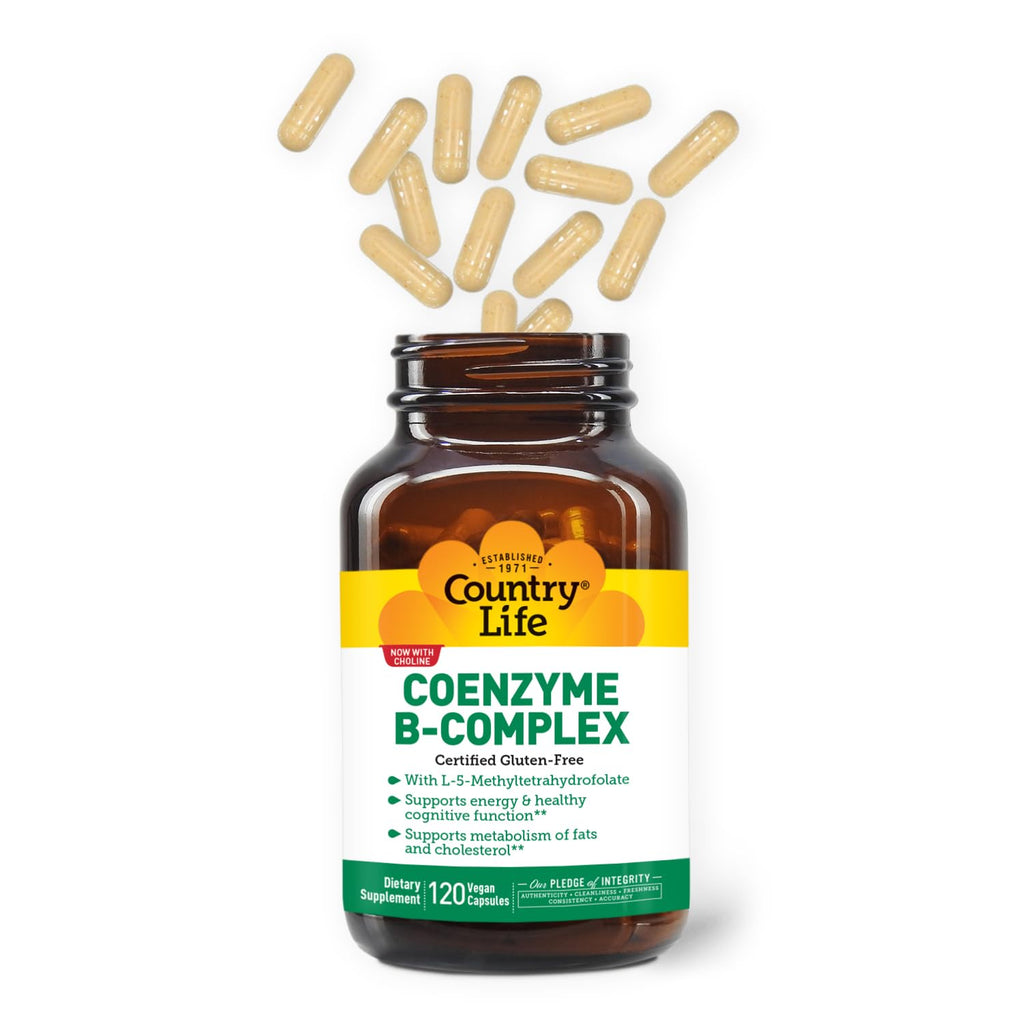 Country Life Coenzyme B-Complex, 120 Capsules – Supports Energy & Metabolism, Mood & Cognitive Function – Vegan, Gluten-Free, Bioavailable B Vitamins with Choline