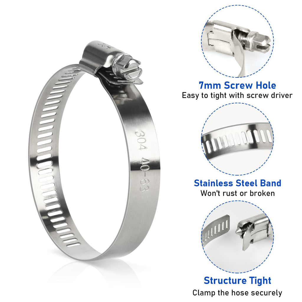 8 Inch Hose Clamp, 10 Pack Stainless Steel Clamps for 7 Inch to 8 Inch Hose Pipe, Adjustable Large Worm Gear Clamps for Air Ducting, Dryer Vent Hose, Plumbing, Automotive, Mechanical