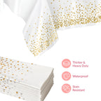 Prestee 12-Pack White and Gold Tablecloth - 54x108 Inch - Disposable Table Covers for Party, Weddings, and Holidays - Waterproof Christmas Tablecloth, Stain-Resistant Plastic Table Cover Set