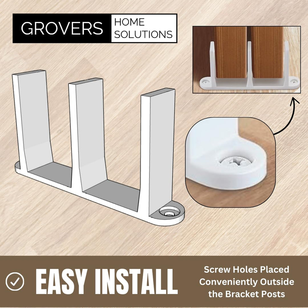 3-Pack Sliding Closet Door Floor Guide Bracket | Universal Fit for 1-3/8" Width Bypass Doors (Gray) | Grovers Home Solutions