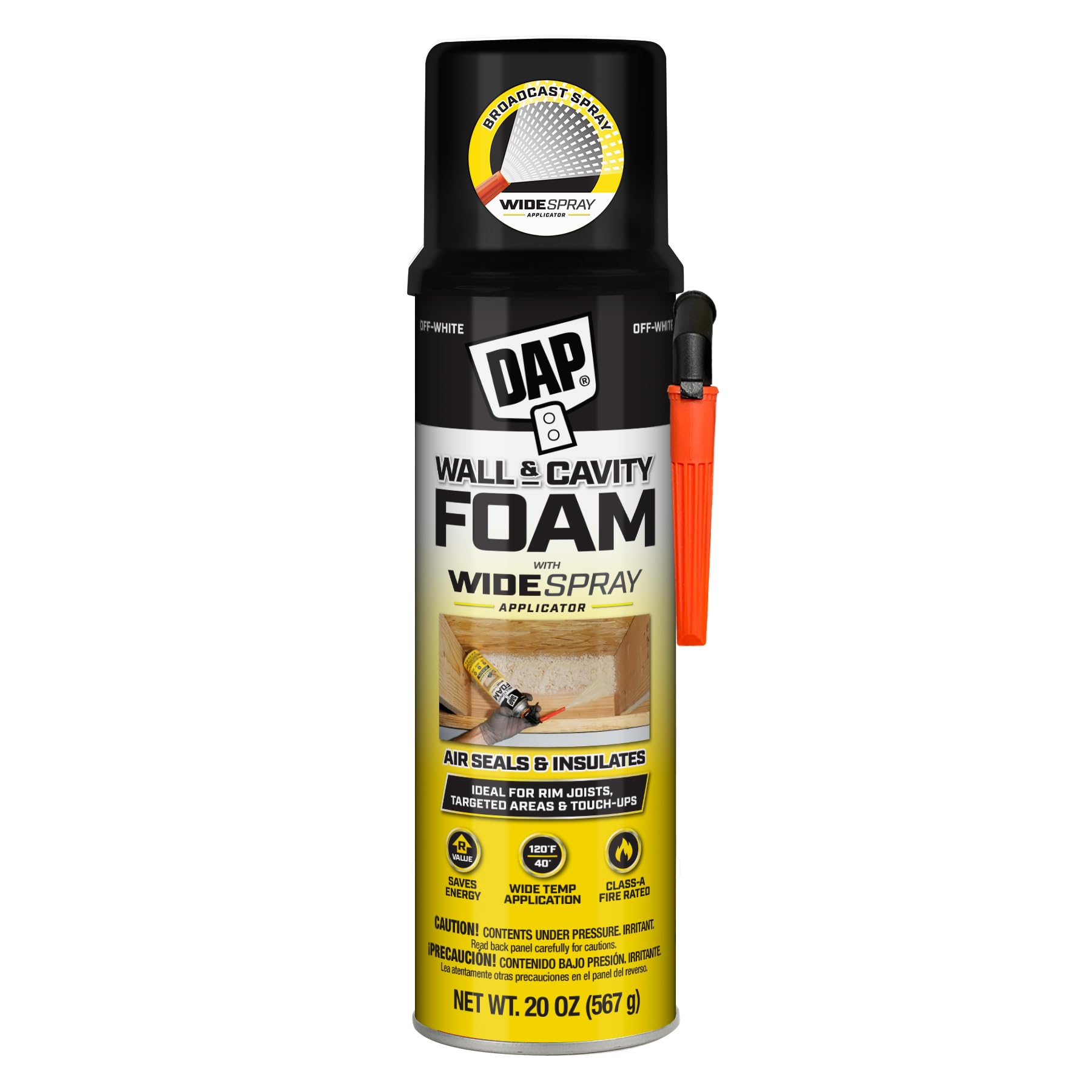 DAP Wall and Cavity Foam with Wide Spray Applicator Aerosol, Off White, 20 oz. (7565000370) (Pack of 6)