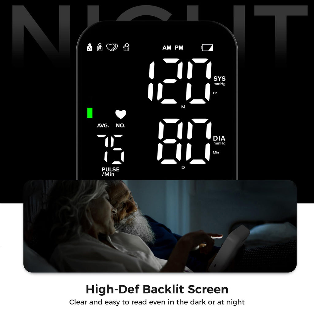 Blood Pressure Monitor Upper Arm Machine Accurate Adjustable BP Cuff Kit Led Backlit Display 2 Users 240 Sets Memory Includes Storage Bag White