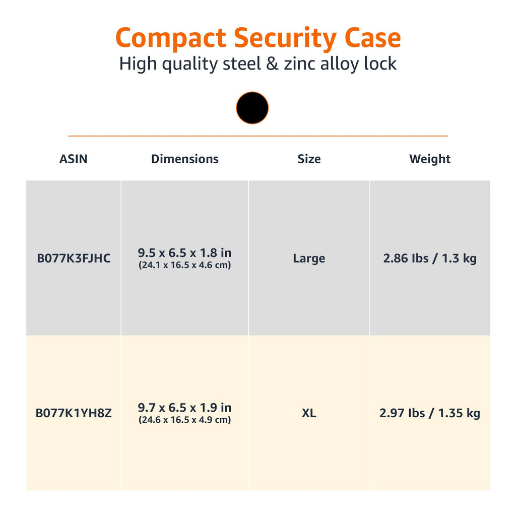 Amazon Basics Portable Security Case Lock Box Safe with Combination Lock for Valuables, Documents, College Dorm Room, XL, Black