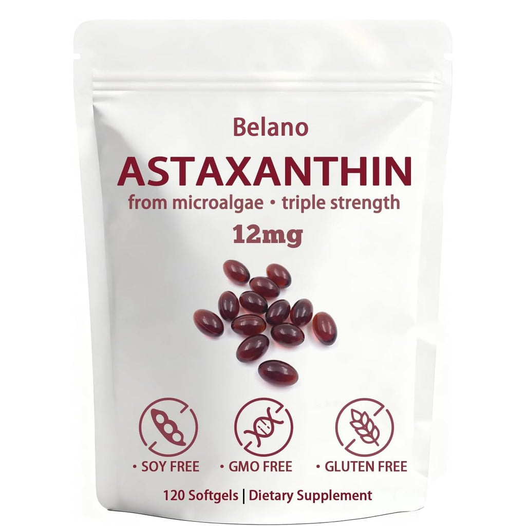 BELANO Nuvapure Astaxanthin12mg，Easy to Swallow, Non-GMO，4-Month Supply，120 Softgels