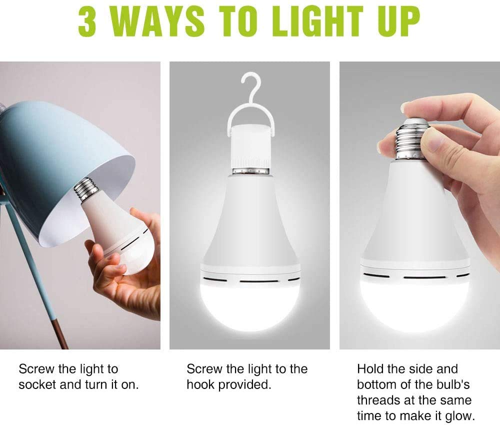 Emergency-Rechargeable-Light-Bulb, Stay Lights Up When Power Failure, 1200mAh15W 80W Equivalent LED Light Bulbs for Home, Camping, Tent (Soft Warm)