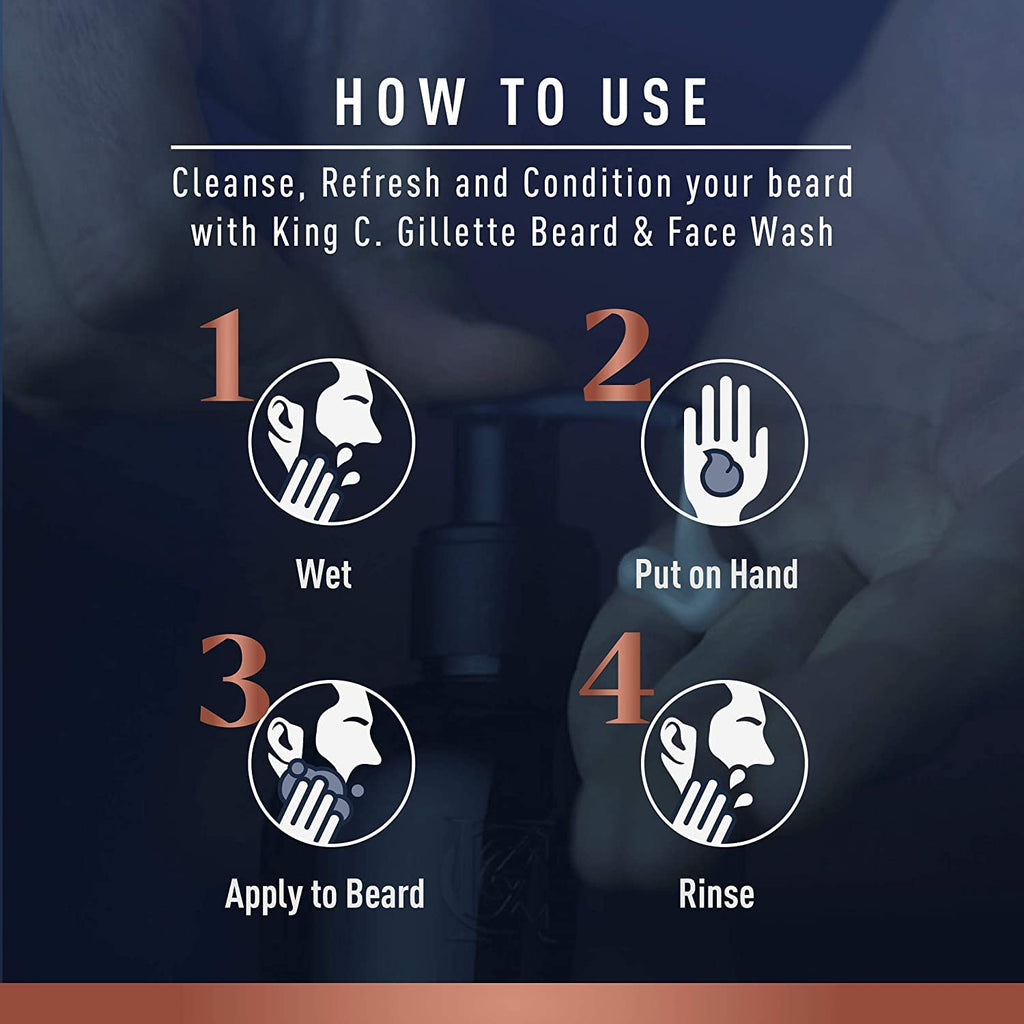 King C. Gillette Soft Beard Balm, Deep Conditioning with Cocoa Butter, Argan Oil and Shea Butter with Beard Wash, Mens Face Wash, 11 oz, Cleanse Hair and Skin & Beard Oil, Infused with Almond Oils