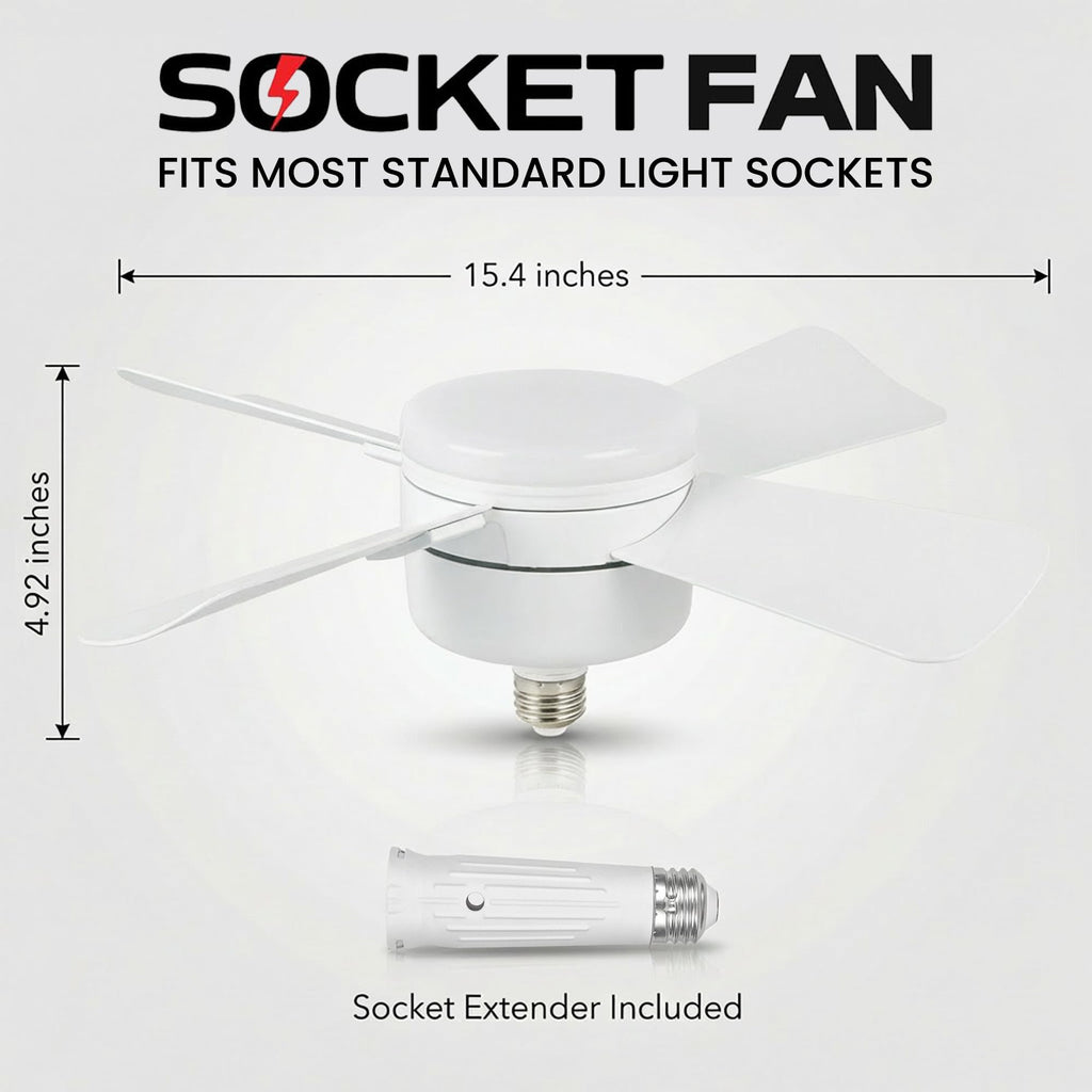 Bell+Howell Socket Breeze 15.4" Socket Fan Light, 5-Speed Deluxe Model – Portable Low Profile Ceiling Fans with Lights and Remote Control – For Bedroom, Kitchen, Living Room