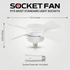 Bell+Howell Socket Breeze 15.4" Socket Fan Light, 5-Speed Deluxe Model – Portable Low Profile Ceiling Fans with Lights and Remote Control – For Bedroom, Kitchen, Living Room