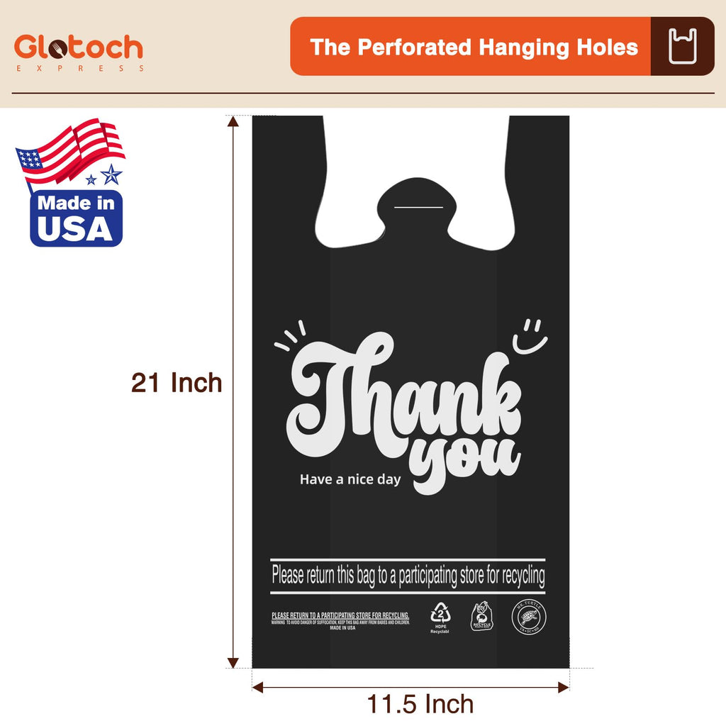 Glotoch 2000 Count - Black Plastic Grocery Shopping Thank You Bags for Small Business, Plastic T-shirt Bags with Handles for Restaurant, Retail, Takeout, Stores,To Go, in Bulk