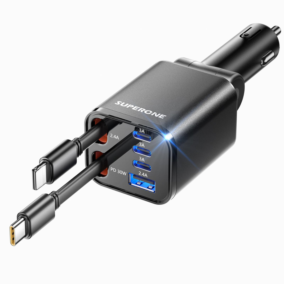 Retractable Car Charger, SUPERONE 99W Car Phone Charger with Dual Cables