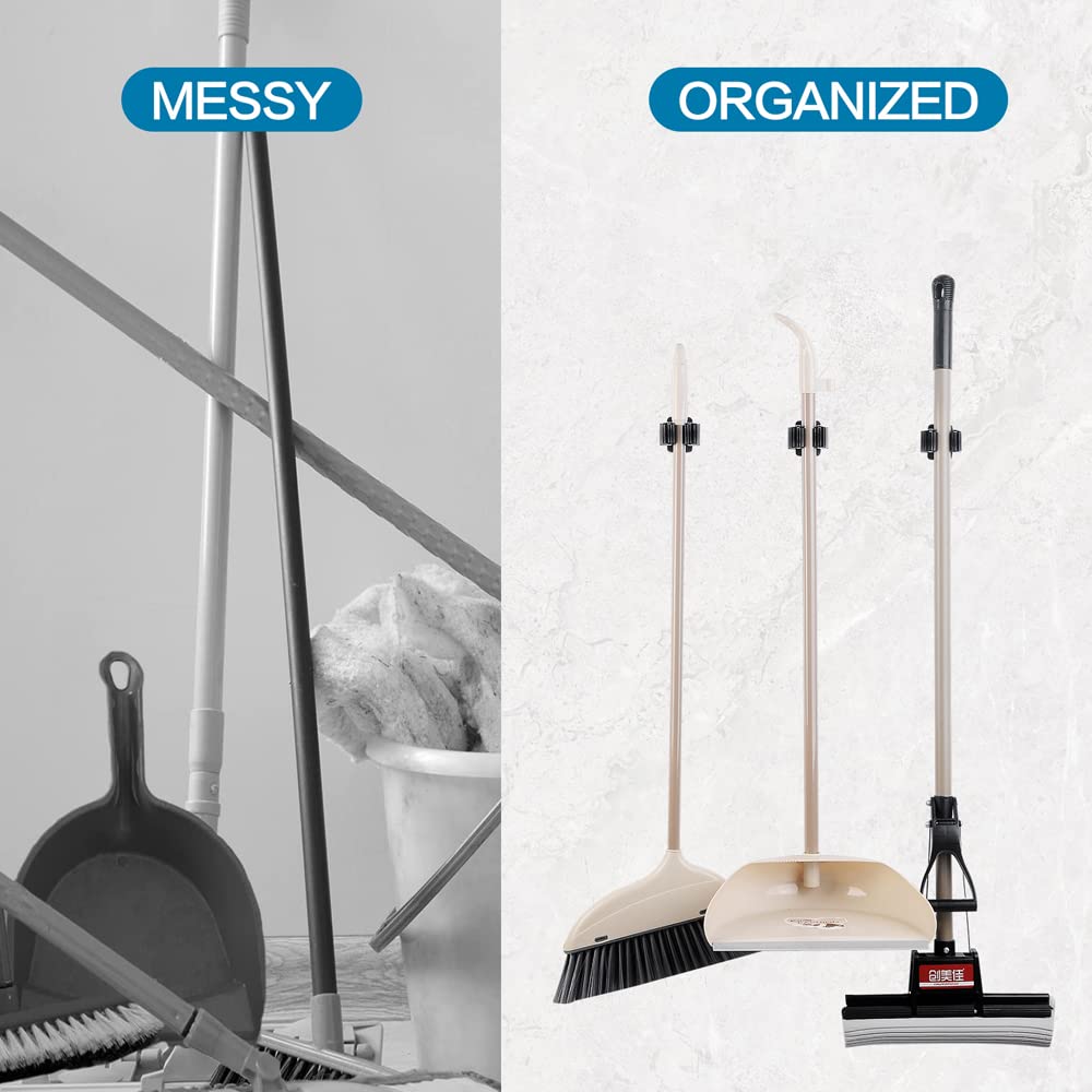 JAMEND CLXP 24PCS Broom and Mop Holder, Heavy Duty Garden Tool Organizer Rack Rake and Shovel Handle, Stainless Steel Mop Hanger. Wall Mounted with Screws.Matte Black