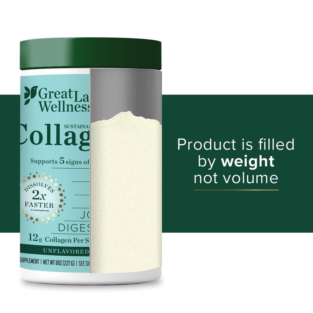 Great Lakes Wellness Sustainable Marine Collagen Peptides - Wild Caught MSC Certified - Unflavored Hydrolyzed Protein Powder - Support for Skin, Hair, Nails, Joints & Digestion - iGen Non-GMO - 8 oz