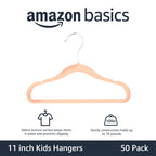 Amazon Basics Kids Space Saving Velvet Non-Slip Clothes Hangers with Shoulder Notches for Infant and Toddler, 11.6", Blush, 50-Pack