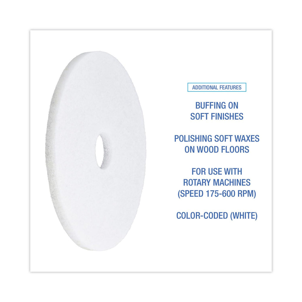 Boardwalk Polishing Floor Pads, 17" Diameter, White, 5/Carton