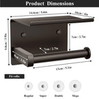 Tindbea Toilet Paper Holder with Phone Shelf, Adhesive or Screw Wall Mount Toilet Tissue Roll Holder, Rustproof & Multifunctional Stainless Steel Bathroom Storage Dispenser (Bronze)