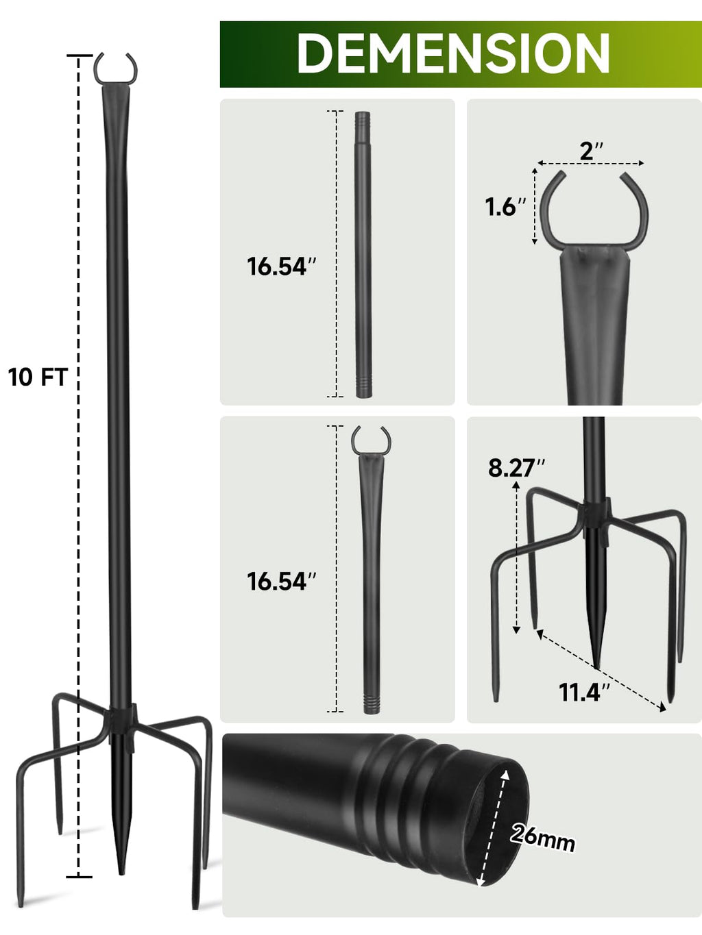 LRYXEG String Light Poles for Outside 4 Pack, 10ft Metal Outdoor String Light Poles for Deck - Ideal for Patio, Garden, Yard, Front Porch Decorations, Black