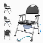 4 in 1 Folding Bedside Commode Chair for Elderly with Arms and Back,Adjustable Height Raised Toilet Seat with Handles,Adults Potty Chair for Seniors,Disabled Holds Up to 350 lbs (PU Soft Seat)
