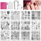 Biutee Nail Stamping Plates Set 12pcs Nail Plates 1stamper 1scraper 1storage Bag Nail Plate Template Image Plate Stencil Nails Tool (C)