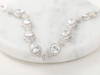 SWEETV Wedding Teardrop Bracelets for Brides Bridesmaids, Crystal Cubic Zirconia Bridal Bracelets for Women Prom, Silver