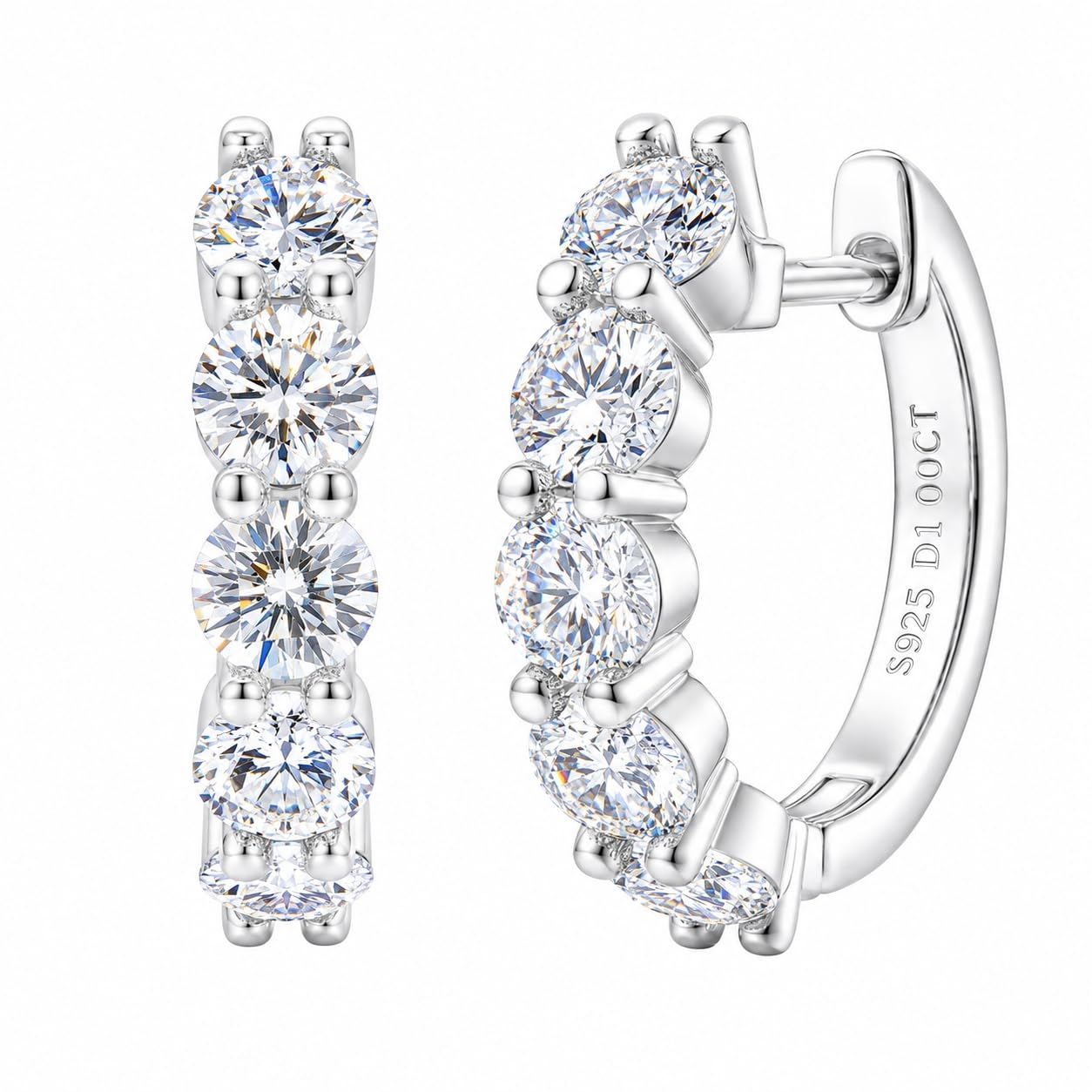 Moissanite Hoop Earrings S925 Sterling Silver Huggie Earring for Women Men