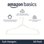 Amazon Basics Slim Velvet Non-Slip Space Saving Suit Clothes Hangers with Shoulder Notches for Closet Organization, Ivory/Silver, 50-Pack