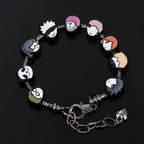 SONGCHANGJEWELRY DIY JJK Charm Bracelet Gifts – 9 Mini Anime Faces in Chibi Style – Gojo, Yuji, Sukuna, Panda & More – Removable Alloy Chain for Fans and Collectors