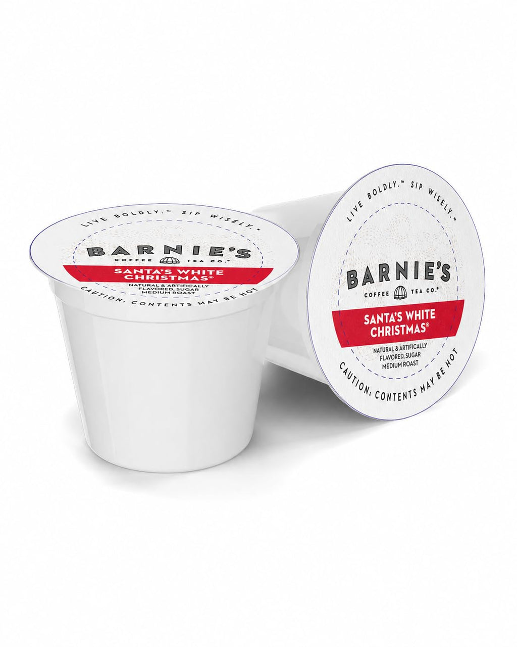 Barnie's Coffee Santa's White Christmas Single Serve Coffee Pods with Coconut, Vanilla, and Caramel Flavors, Medium Roast Arabica Coffee Beans Compatible with Keurig Brewers, 48 Count