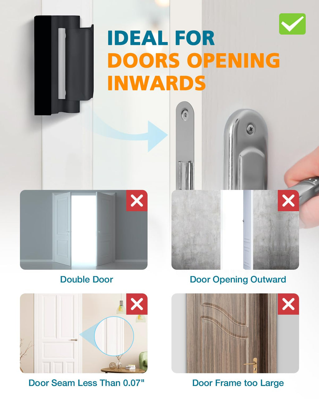 Metal Reinforcement Door Lock Security - Child Proof Lock for Front Door Child Safety Lock Home Security Door Lock with 8 Screws Withstand 800 lbs Inside Deadbolt Door Latch Lock Guard Patio Apartment