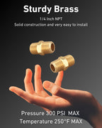 T TANYA HARDWARE 1/4 Inch NPT x 1/4 Inch NPT Male Thread Solid Brass Hex Nipples, Pipe Fitting and Air Hose Fittings, Thread 1/2" OD to 1/2" OD, (10 Piece)