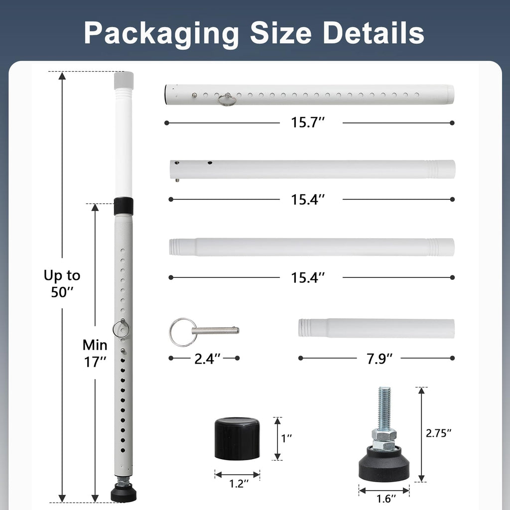 DIIG Sliding Door Security Bar, 17.7-50.5inch Heavy Duty Adjustable Sliding Patio Door Lock Bar with Rubber Tips,Diameter 1inch Window Security Bar for Home Apartment Travel Children Women (White)