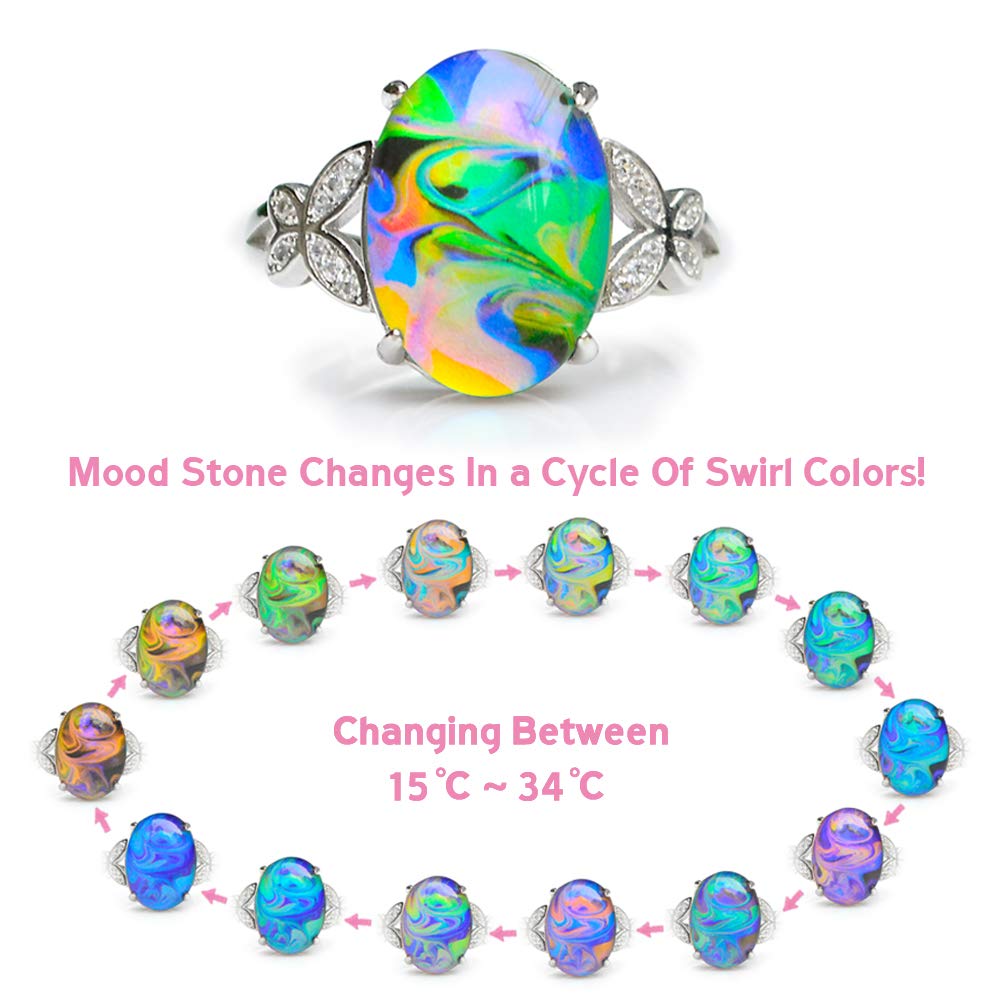 FUN JEWELS Opalescent Swirl Color Change Mood Ring for Women Adjustable
