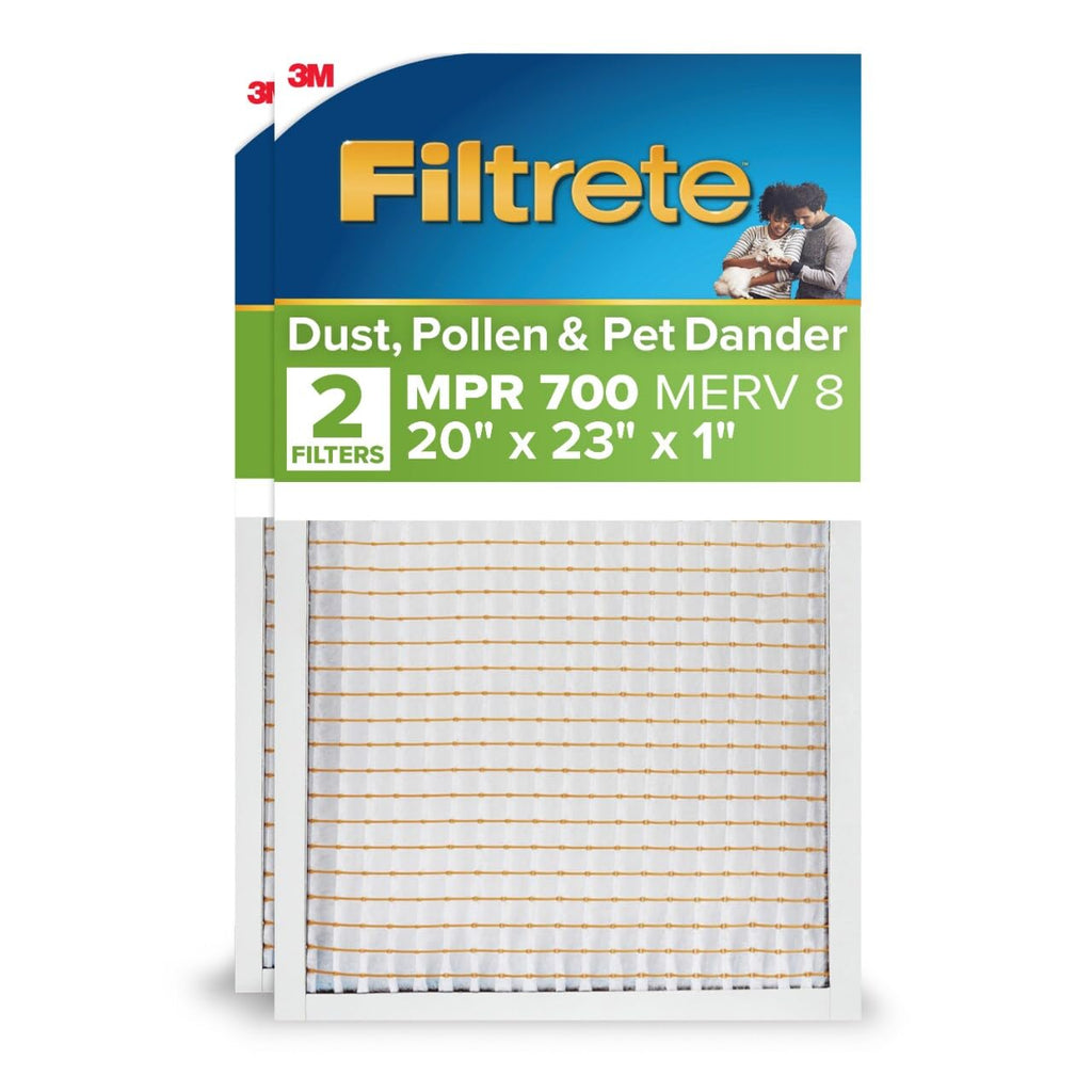 Filtrete 20x23x1 AC Furnace Air Filter, MPR 700, MERV 8, Tough on Pollen, Easy on Airflow, 3-Month Pleated 1-Inch Electrostatic Air Cleaning Filter, 2-Pack (Actual Size 19.69 x 22.69 x 0.81 in)