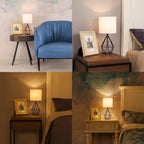 COTULIN Black Bedside Table Lamps Set of 2, Small Nightstand Lamps for Bedroom, Modern Desk Lamps with TC Fabric Shade Geometric Metal Base for Living Room Study Office Farmhouse