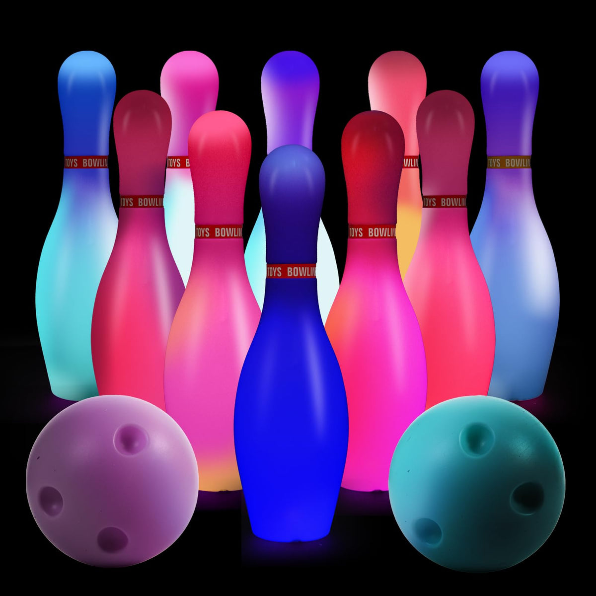 Zloveleexr Light Up Bowling Set, Glow in The Dark Bowling Pins,