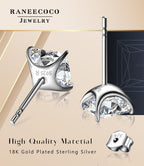 ”STUNNING FLAME“ 18K Gold Plated Sterling Silver Princess Cut Cubic Zirconia Stud Earrings for men women(w-7)
