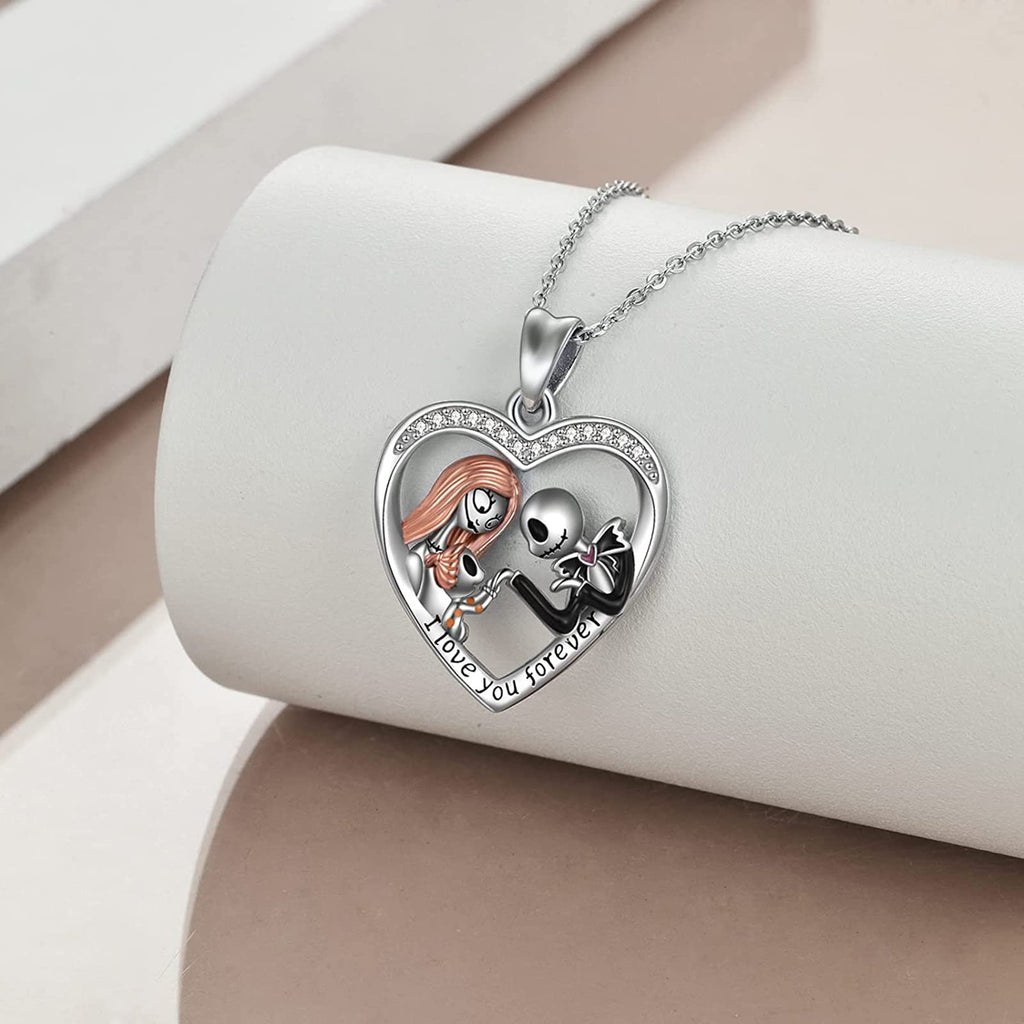 Aoyosic Nightmare Necklace Gifts Sterling Silver Jack Infinity Heart Family Pendant I Love You Forever Skull Jewelry Birthday Gifts for Women Gothic Jewelry Christmas Birthday Gifts