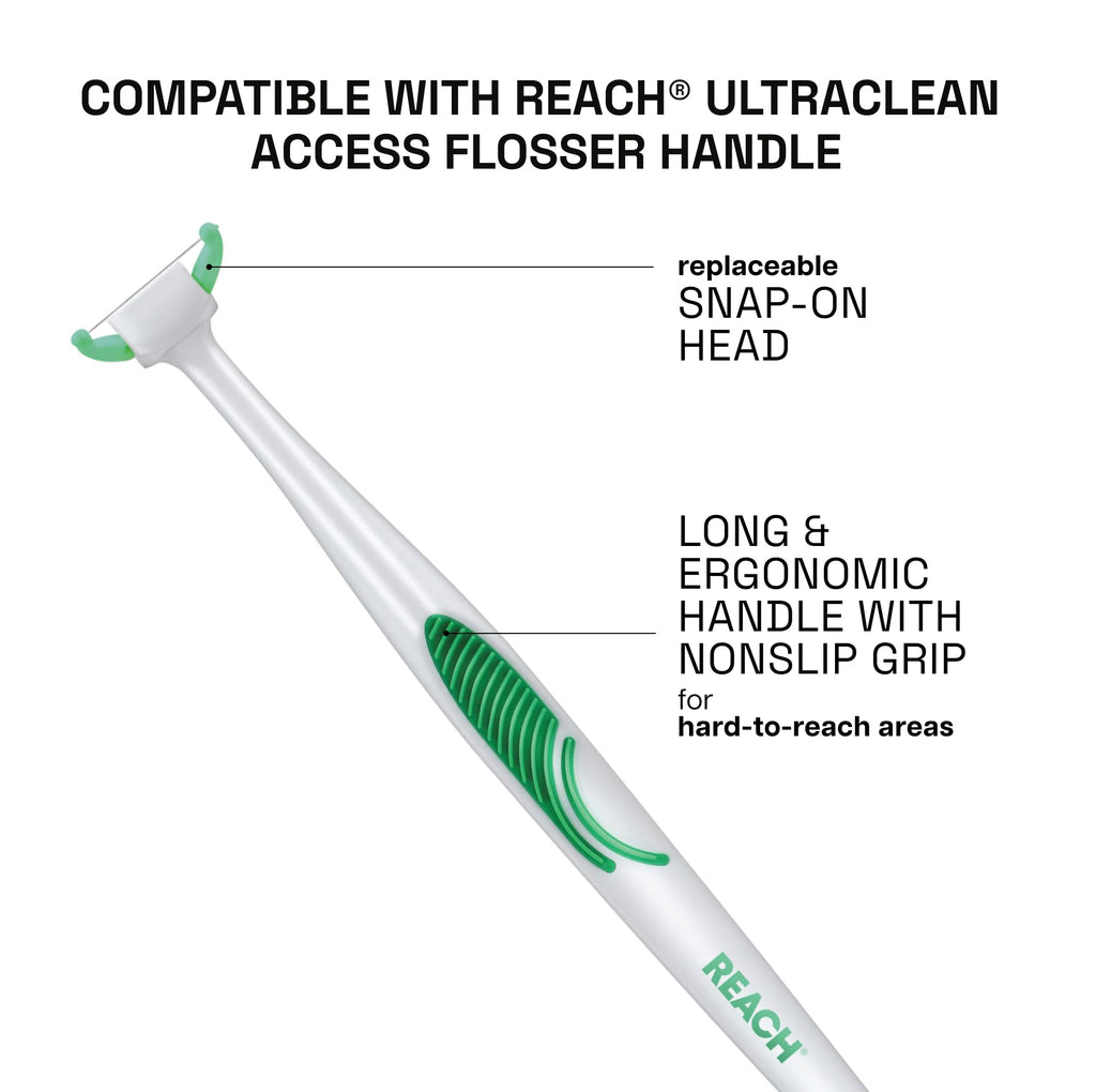 REACH Ultraclean Access Flosser Refill Heads, Mint, Plaque Remover for Teeth, Shred Resistant, for Hard to Reach Areas, Oral Care, PFAS Free, for Adults & Kids, 6 Pack, 28 Count
