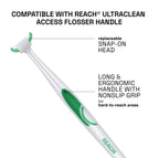 REACH Ultraclean Access Flosser Refill Heads, Mint, Plaque Remover for Teeth, Shred Resistant, for Hard to Reach Areas, Oral Care, PFAS Free, for Adults & Kids, 6 Pack, 28 Count