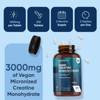 WeightWorld Micronized Creatine Monohydrate 3000mg Vegan Tablets | Muscle Strength & Recovery Booster | 3 Months Supply - 270 Tabs | Creatine for Women & Men | Non-GMO, Gluten-Free | 3 Tablets a Day