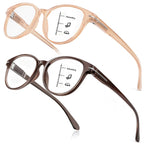 SKYOLUY 2 PCS Distinctive Progressive Multifocus Reading Glasses Women, Retro Anti Blue Light/Eye Fatigue/UV Computer Readers, Vintage Lady No-Line Multifocal Eyeglasses (Brown&Light Apricot, 1.5x)