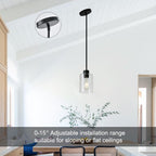 KLSS Black Pendant Lights Kitchen Island,Modern Farmhouse Glass Pendant Light,Light Fixture Kitchen Pendant Mini Hanging Light Fixture for Sink (1 Pack Black stem Rod)