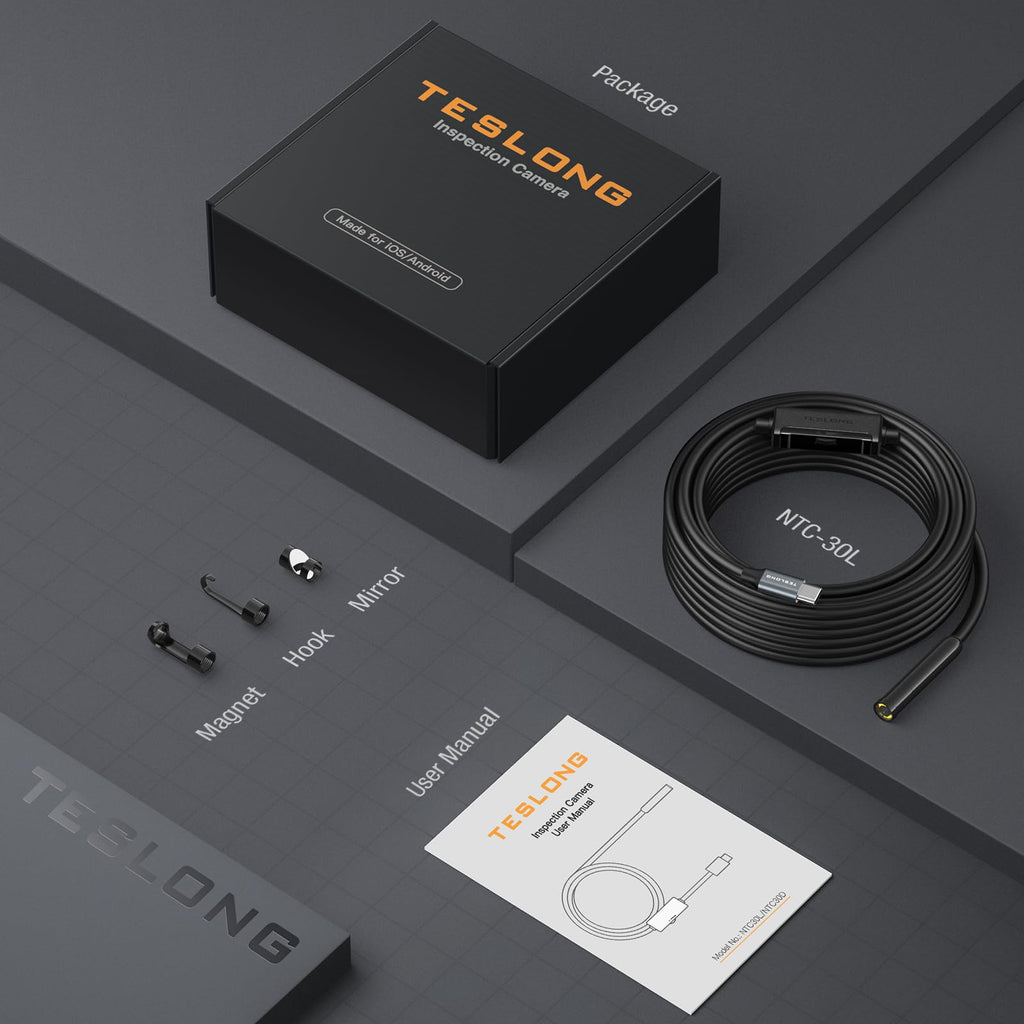 Teslong 50FT USB-C Borescope Camera with Light, Only Compatible with iPhone 15/16/17 Android Phones, 50 ft Flexible Waterproof Endoscope for DIY Pipe Inspection with Drain Snake