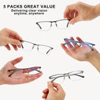 EYECEDAR 5 Pack Quality Reading Glasses Men Metal Half Frame Spring Hinges Blue Light Blocking Computer Eyeglasses Readers for Men 2.0