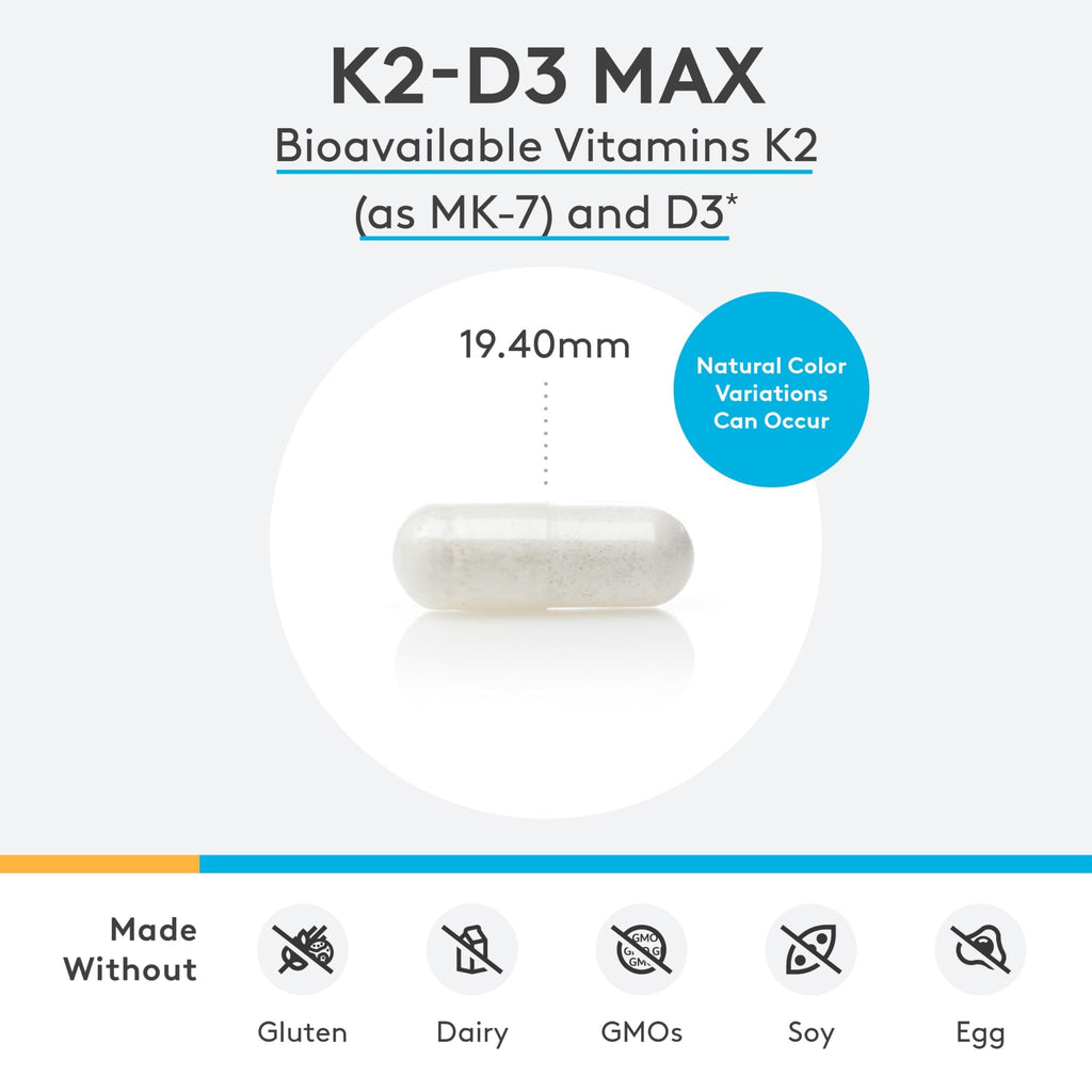 XYMOGEN K2-D3 5000 - Vitamin D3 K2 Supplement for Immune, Bone & Cardiovascular Support* - Non-GMO, Gluten Free, Vegetarian - 60 Capsules