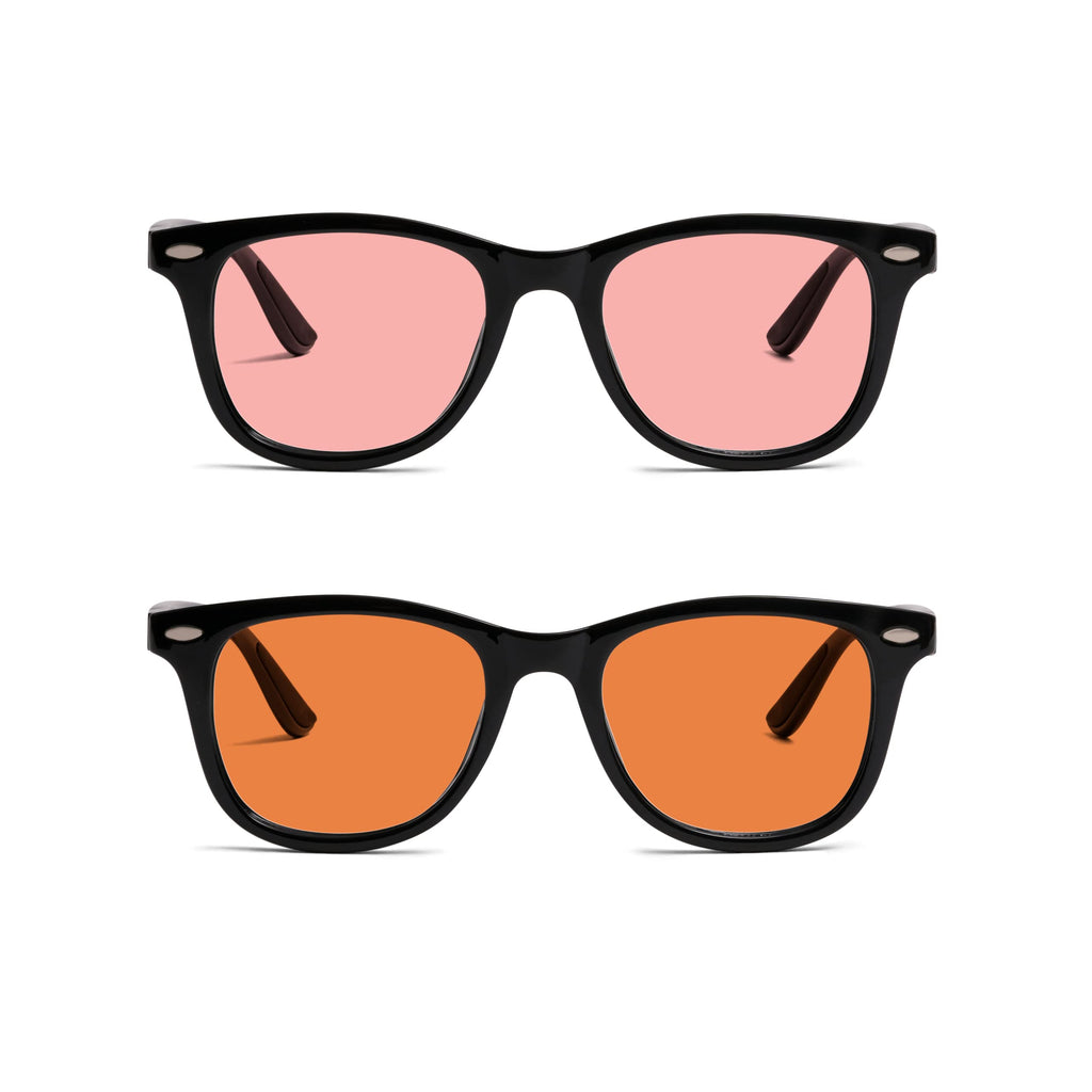 BRADDELL FL-41 Rose & FL-60 Wayfarer Blue Light Glasses for Migraine Light Sensitivity, Fluorescent LED Lighting & Concussion