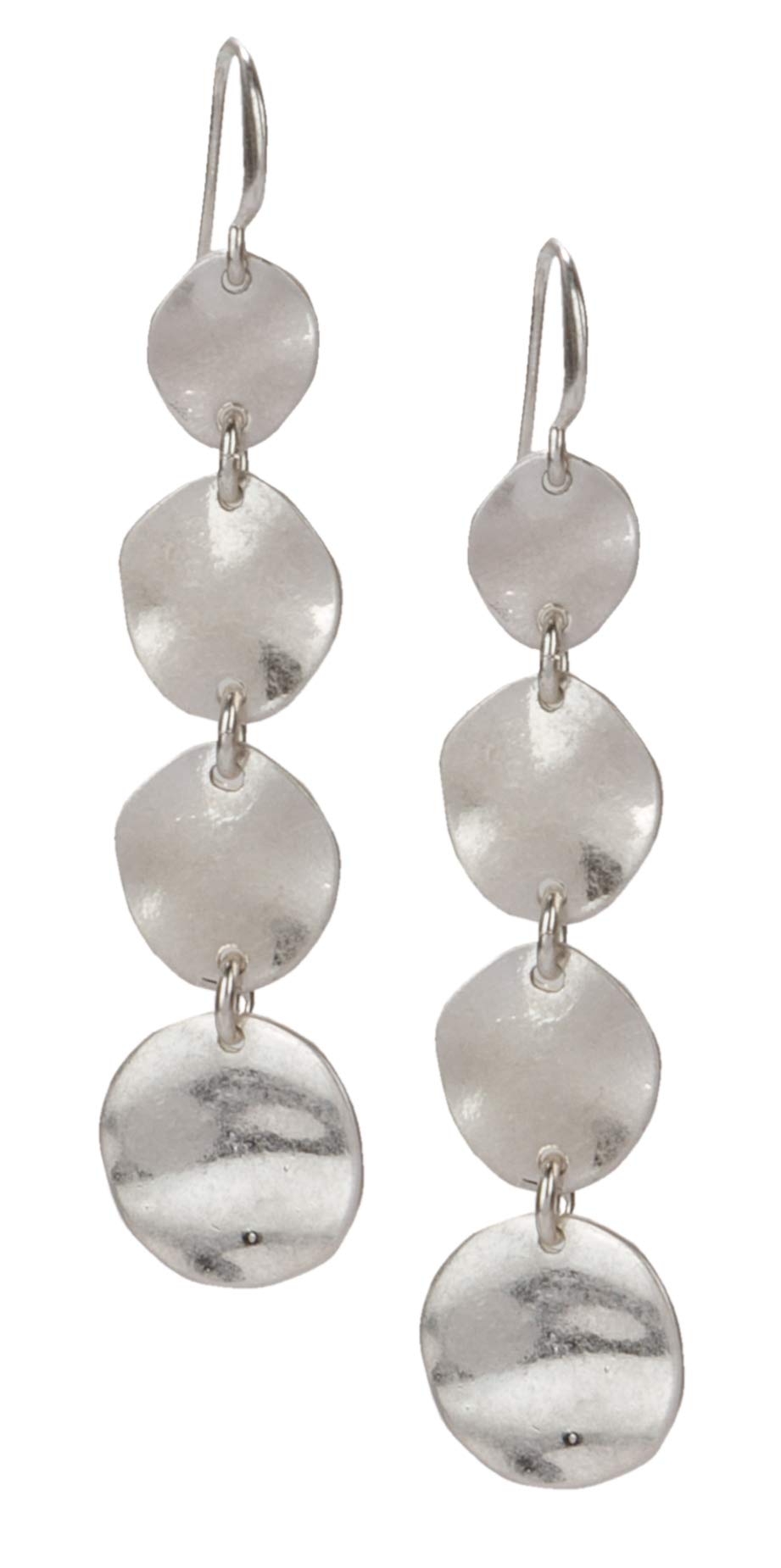 SPUNKYsoul Boho Round Minimalist 3 or 4 Statement Circle Disc Drop Dangle Earrings in Gold and Silver, Trendy Casual Everyday Chic Fashion Jewelry for Women, Gift Giving (Silver)