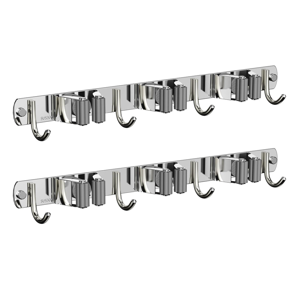 CUXIXA 2 Pack Mop and Broom Holder Wall Mount, Non-slip Broom Hanger, Heavy Duty Mop Broom Organizer for Kitchen Garden Garage Laundry Room Wall Decor Organization and Storage Silver 3R4H